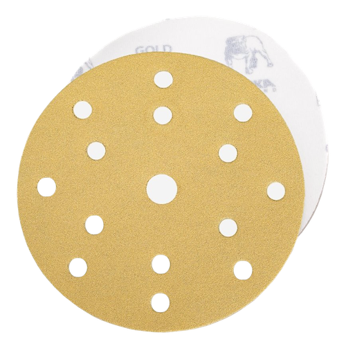 Фото товара "GOLD Шлифовальный бумажный диск, специальный оксид алюминия, 15 отверстий, 150 мм, Р220"